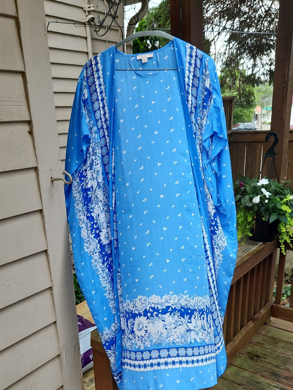 LOFT Sky Blue Floral Print Top